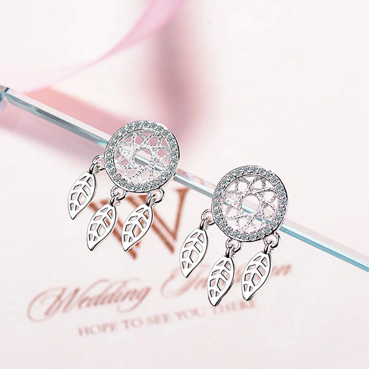 1 Pair Ig Style Sweet Dreamcatcher Plating Hollow Out Inlay Copper Zircon Drop Earrings