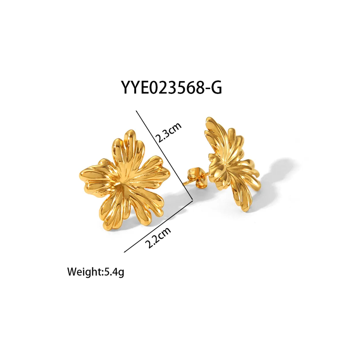 1 Pair IG Style Sweet Five Petal Flower Flower Polishing 304 Stainless Steel 18K Gold Plated Ear Studs