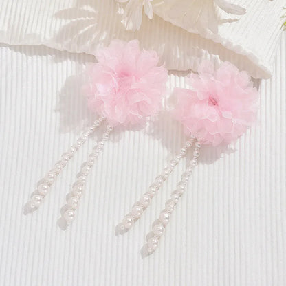 1 Pair IG Style Sweet Flower Beaded Three-Dimensional Imitation Pearl Lace Drop Earrings