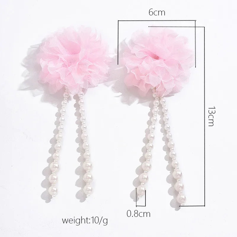 1 Pair IG Style Sweet Flower Beaded Three-Dimensional Imitation Pearl Lace Drop Earrings