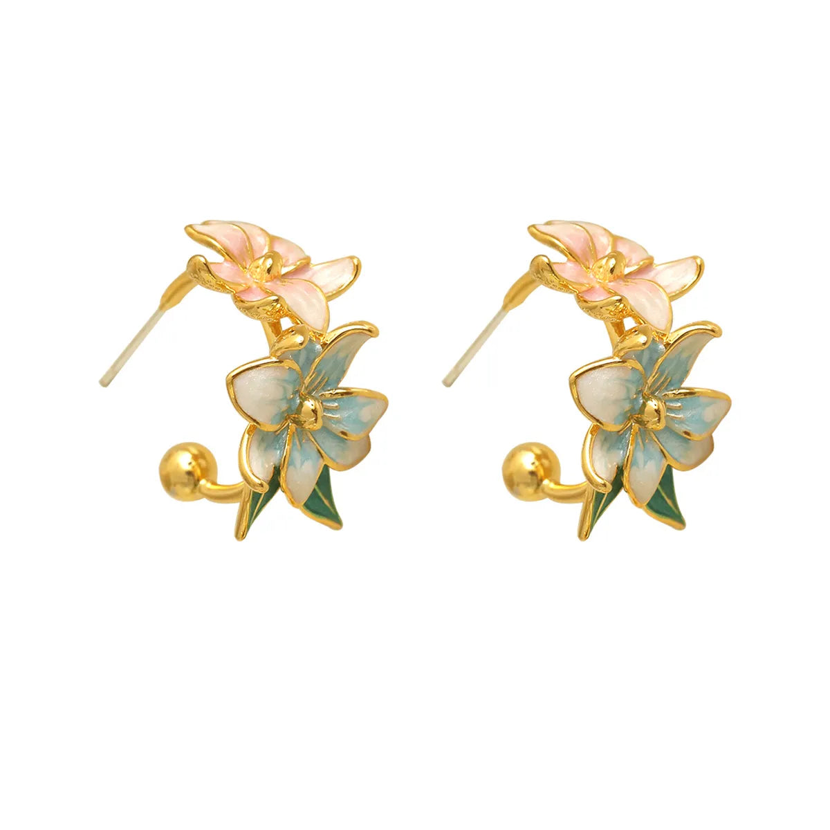 1 Pair IG Style Sweet Flower Enamel Copper 18K Gold Plated Ear Studs