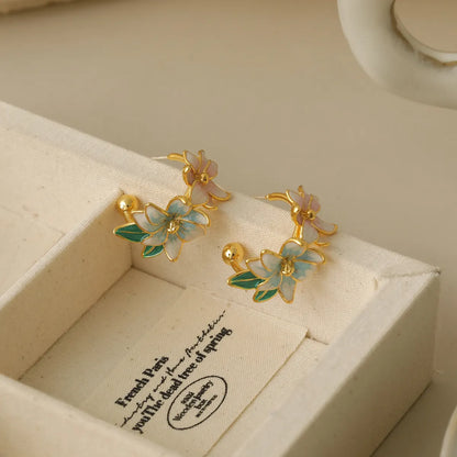 1 Pair IG Style Sweet Flower Enamel Copper 18K Gold Plated Ear Studs