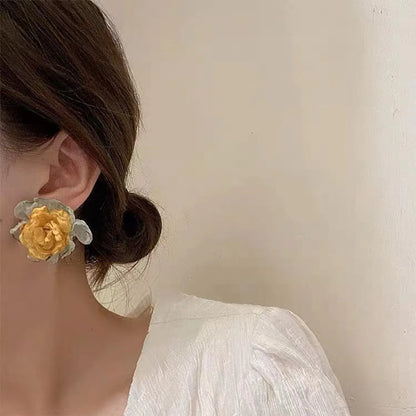 1 Pair Ig Style Sweet Flower Handmade Cloth Copper Alloy Ear Studs