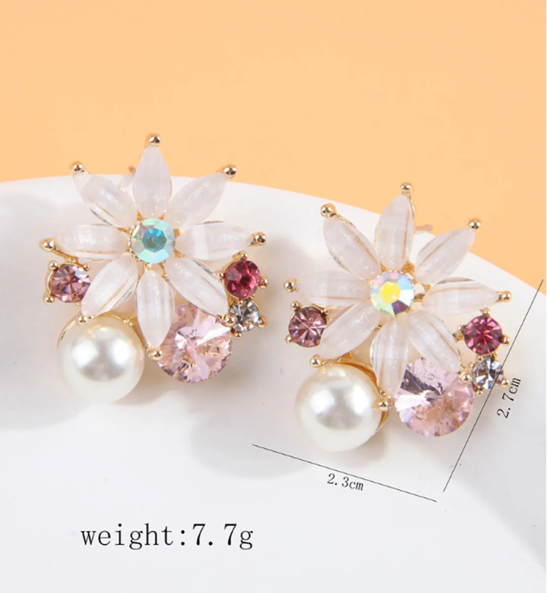 1 Pair IG Style Sweet Flower Inlay Arylic Alloy Acrylic Artificial Pearls Rhinestones Ear Studs