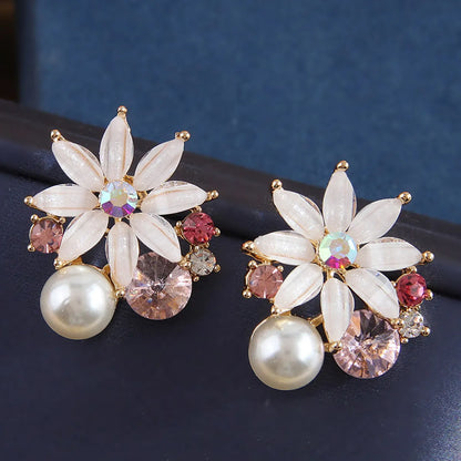 1 Pair IG Style Sweet Flower Inlay Arylic Alloy Acrylic Artificial Pearls Rhinestones Ear Studs