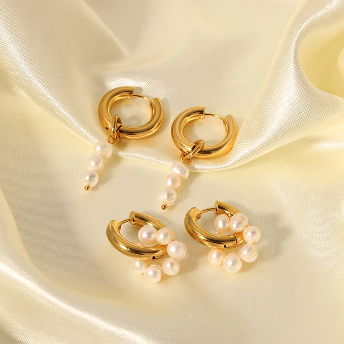 1 Pair Ig Style Sweet Flower Pearl Plating Stainless Steel 18k Gold Plated Drop Earrings