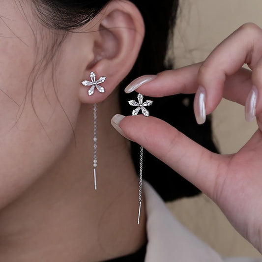 1 Pair Ig Style Sweet Flower Plating Inlay Copper Zircon 14k Gold Plated Ear Line