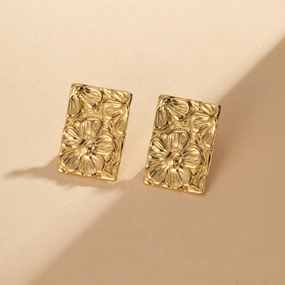 1 Pair IG Style Sweet Flower Rectangle Pleated 304 Stainless Steel 18K Gold Plated Ear Studs