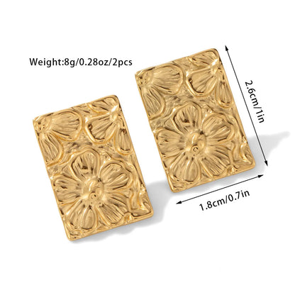 1 Pair IG Style Sweet Flower Rectangle Pleated 304 Stainless Steel 18K Gold Plated Ear Studs