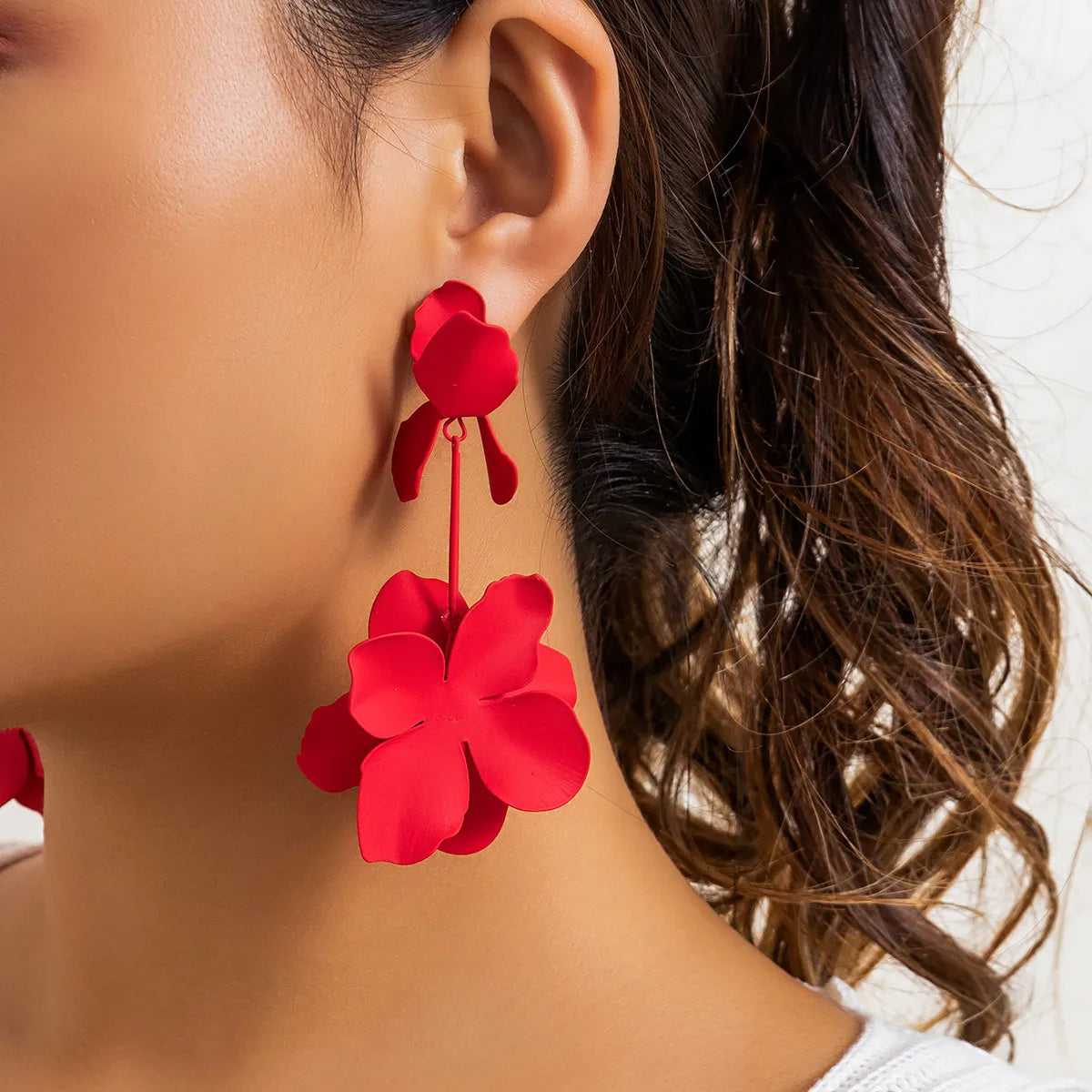 1 Pair IG Style Sweet Flower Spray Paint Stoving Varnish Iron Drop Earrings