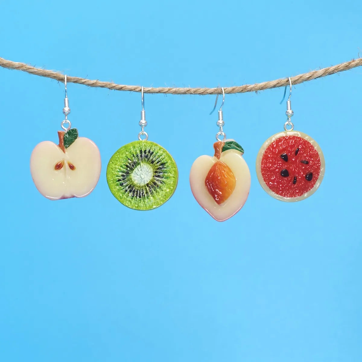 1 Pair IG Style Sweet Fruit Plastic Resin Silver Plated Drop Earrings