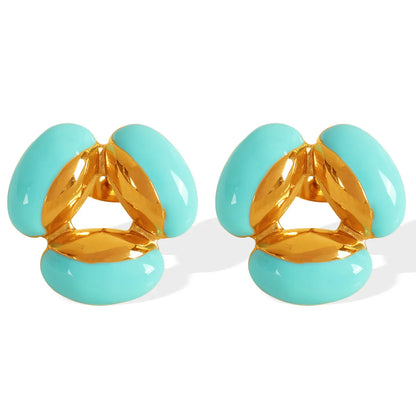 1 Pair IG Style Sweet Geometric Epoxy Titanium Steel 18K Gold Plated Ear Studs