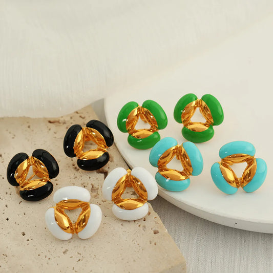 1 Pair IG Style Sweet Geometric Epoxy Titanium Steel 18K Gold Plated Ear Studs