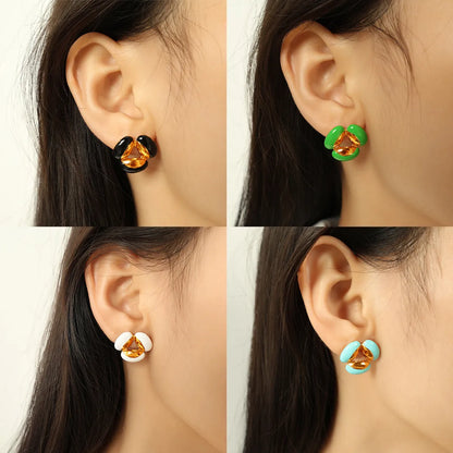 1 Pair IG Style Sweet Geometric Epoxy Titanium Steel 18K Gold Plated Ear Studs