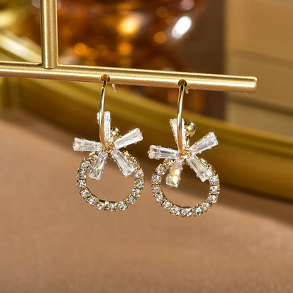 1 Pair IG Style Sweet Geometric Flower Inlay Alloy Titanium Steel Rhinestones Pearl Drop Earrings