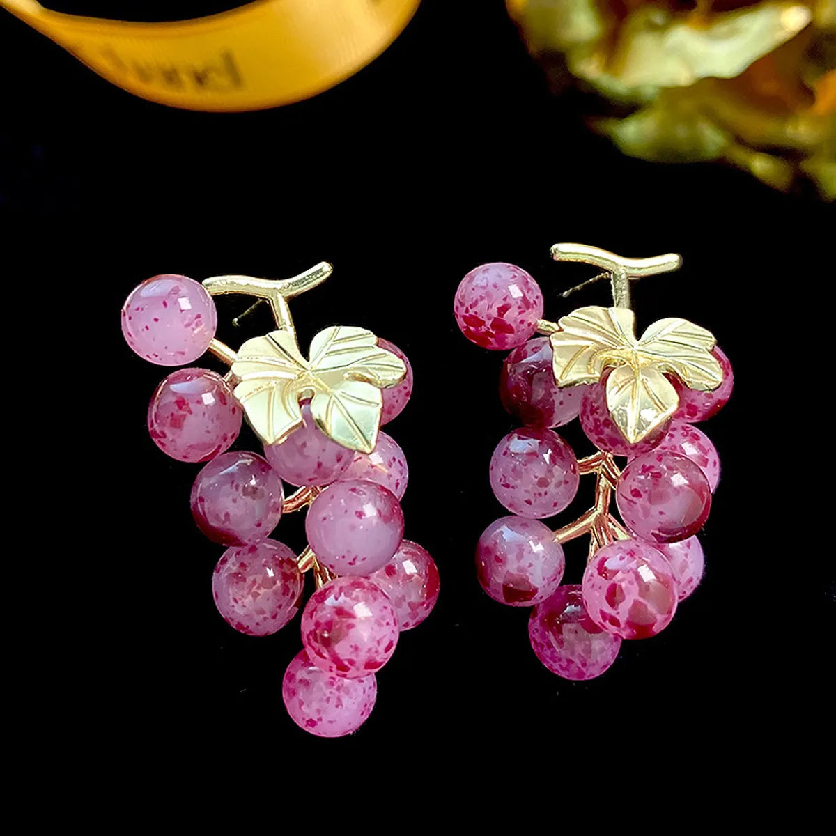 1 Pair Ig Style Sweet Grape Plating Resin Copper Ear Studs