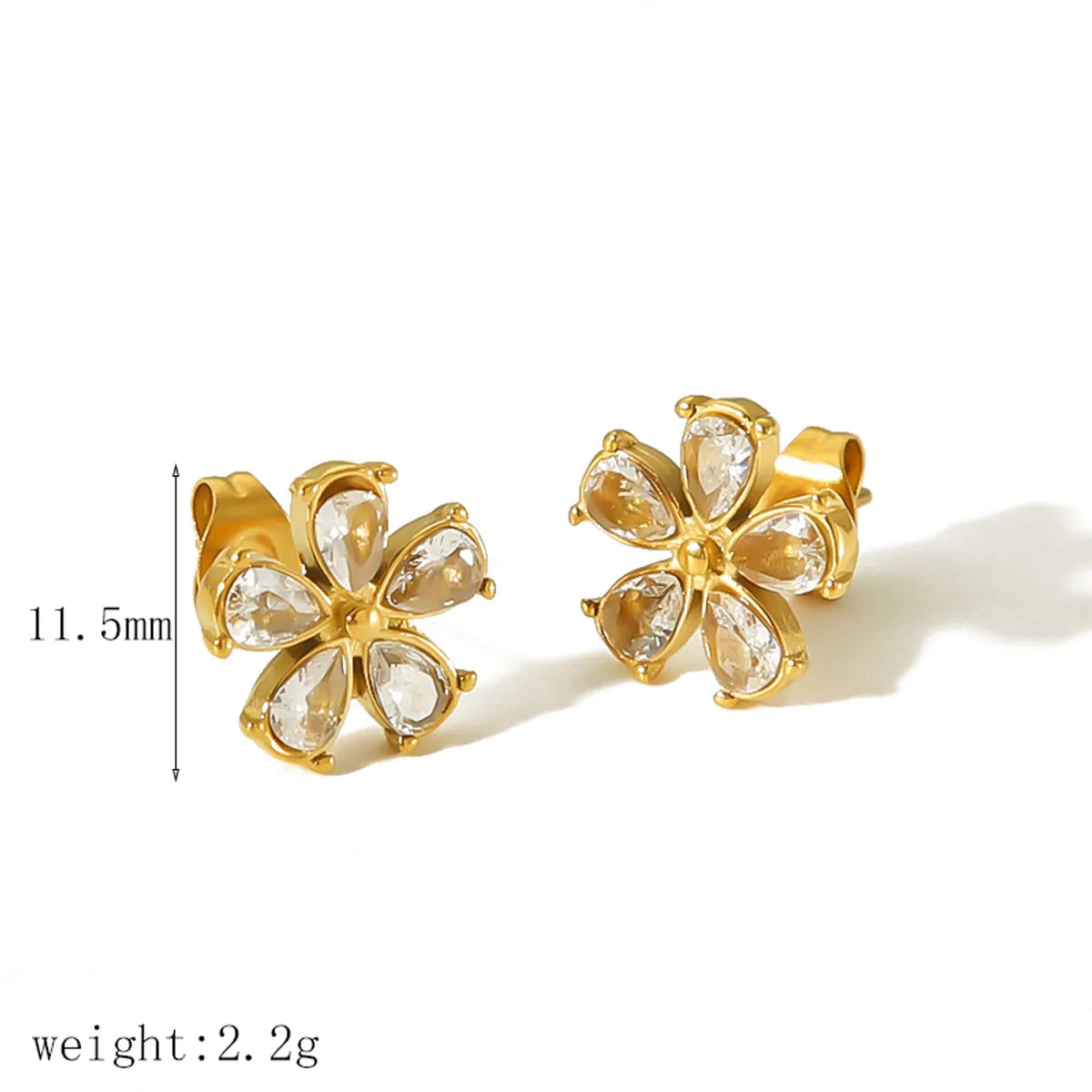 1 Pair IG Style Sweet Heart Shape Bow Knot Inlay 304 Stainless Steel Zircon 18K Gold Plated Ear Studs