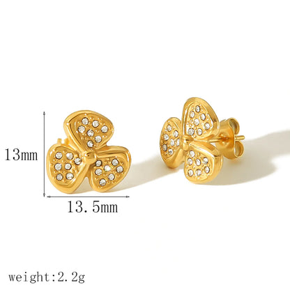 1 Pair IG Style Sweet Heart Shape Bow Knot Inlay 304 Stainless Steel Zircon 18K Gold Plated Ear Studs