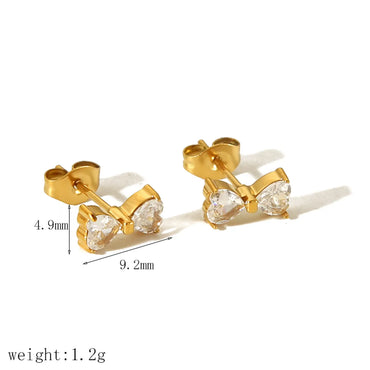 1 Pair IG Style Sweet Heart Shape Bow Knot Inlay 304 Stainless Steel Zircon 18K Gold Plated Ear Studs