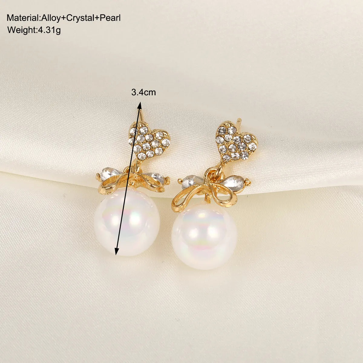 1 Pair Ig Style Sweet Heart Shape Bow Knot Pearl Inlay Alloy Rhinestones Drop Earrings