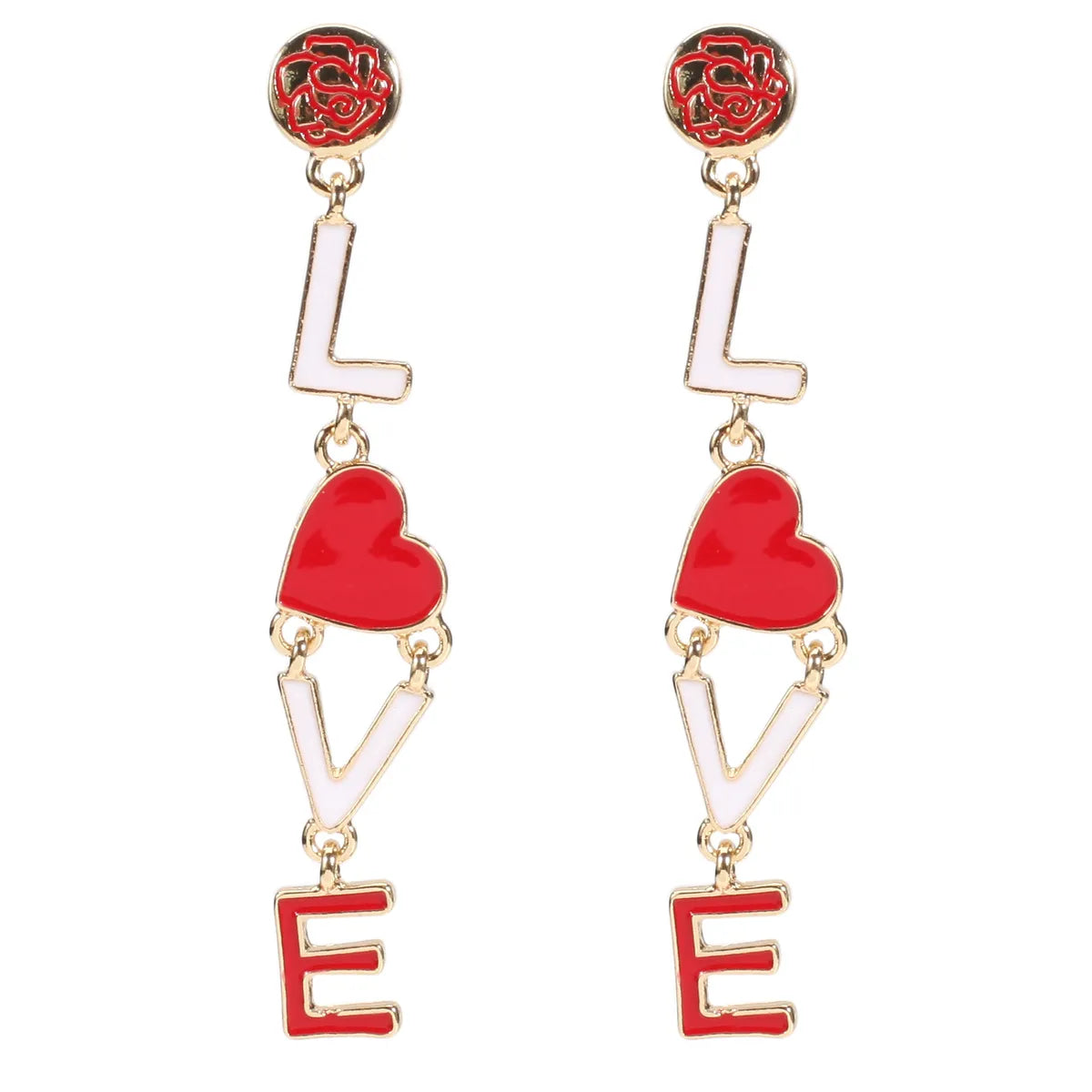 1 Pair IG Style Sweet Heart Shape Enamel Inlay Alloy Rhinestones Pearl Drop Earrings