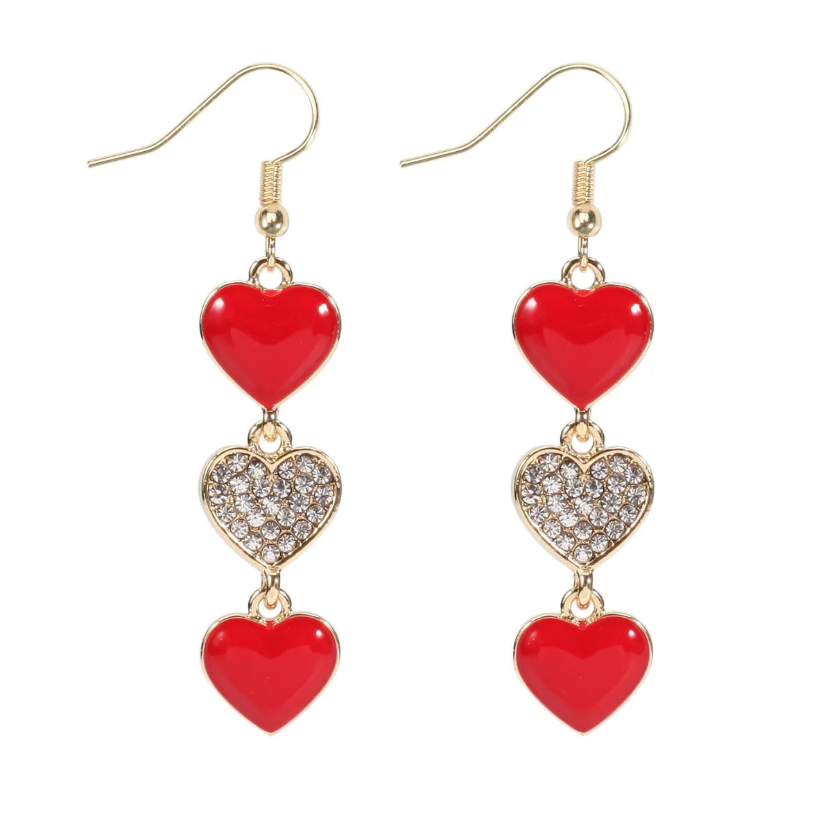 1 Pair IG Style Sweet Heart Shape Enamel Inlay Alloy Rhinestones Pearl Drop Earrings