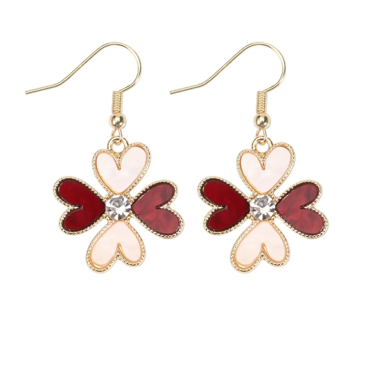 1 Pair IG Style Sweet Heart Shape Enamel Inlay Alloy Rhinestones Pearl Drop Earrings