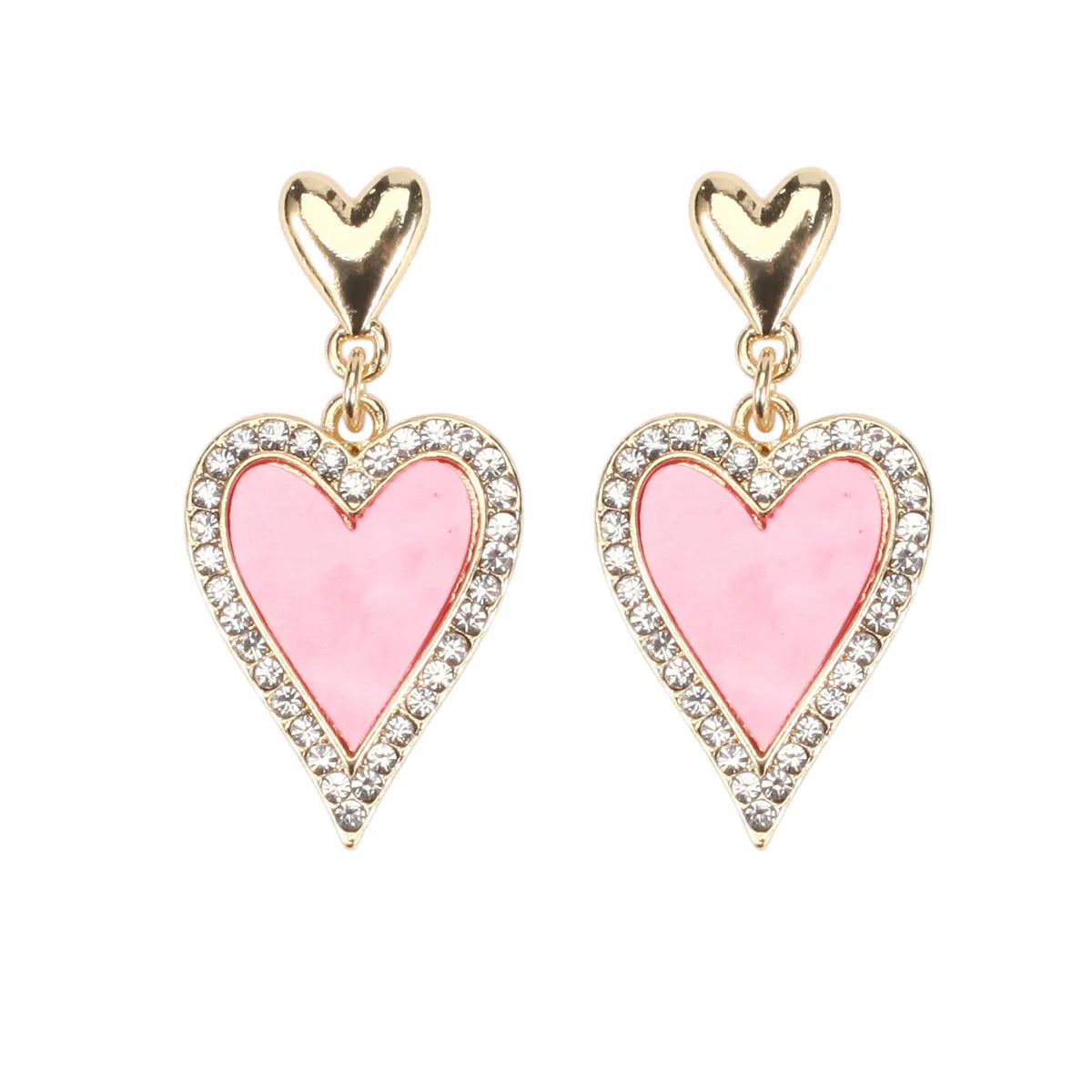 1 Pair IG Style Sweet Heart Shape Enamel Inlay Alloy Rhinestones Pearl Drop Earrings