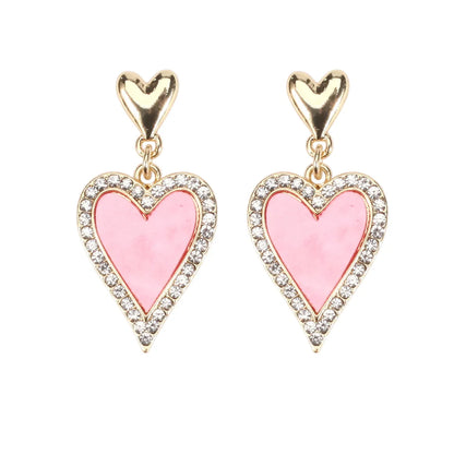 1 Pair IG Style Sweet Heart Shape Enamel Inlay Alloy Rhinestones Pearl Drop Earrings