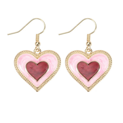 1 Pair IG Style Sweet Heart Shape Enamel Inlay Alloy Rhinestones Pearl Drop Earrings