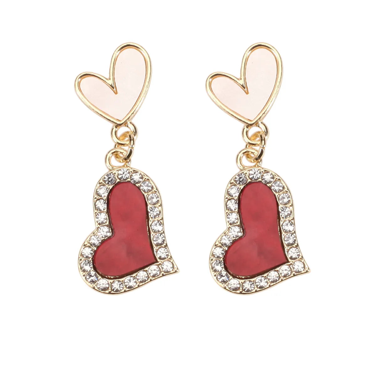 1 Pair IG Style Sweet Heart Shape Enamel Inlay Alloy Rhinestones Pearl Drop Earrings