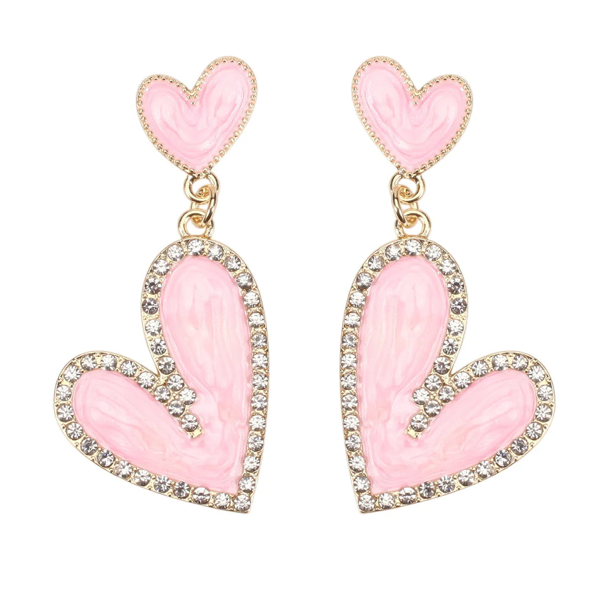 1 Pair IG Style Sweet Heart Shape Enamel Inlay Alloy Rhinestones Pearl Drop Earrings