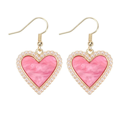 1 Pair IG Style Sweet Heart Shape Enamel Inlay Alloy Rhinestones Pearl Drop Earrings