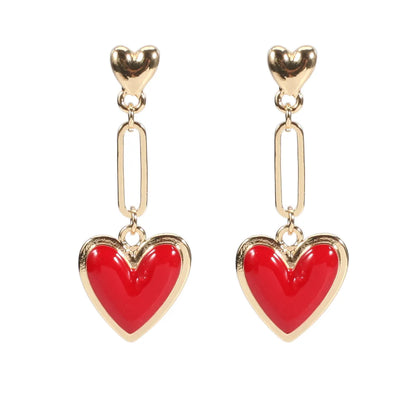 1 Pair IG Style Sweet Heart Shape Enamel Inlay Alloy Rhinestones Pearl Drop Earrings