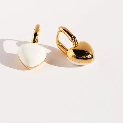 1 Pair IG Style Sweet Heart Shape Enamel Plating Brass 18K Gold Plated Drop Earrings