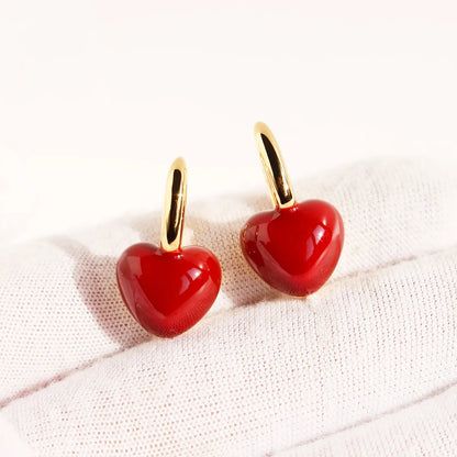 1 Pair IG Style Sweet Heart Shape Enamel Plating Brass 18K Gold Plated Drop Earrings