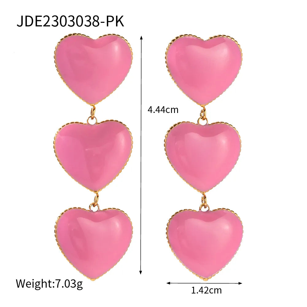 1 Pair IG Style Sweet Heart Shape Enamel Plating 304 Stainless Steel Drop Earrings