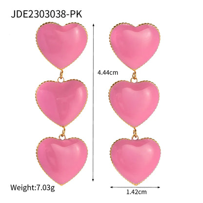 1 Pair IG Style Sweet Heart Shape Enamel Plating 304 Stainless Steel Drop Earrings