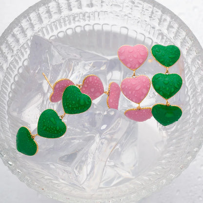 1 Pair IG Style Sweet Heart Shape Enamel Plating 304 Stainless Steel Drop Earrings