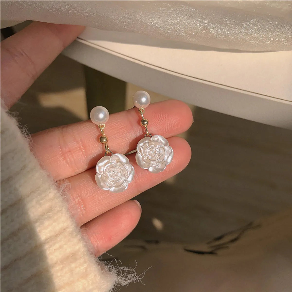 1 Pair Ig Style Sweet Heart Shape Flower Bow Knot Inlay Imitation Pearl Alloy Opal Earrings