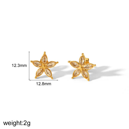 1 Pair IG Style Sweet Heart Shape Flower Butterfly Inlay 304 Stainless Steel Zircon 18K Gold Plated Ear Studs