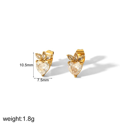 1 Pair IG Style Sweet Heart Shape Flower Butterfly Inlay 304 Stainless Steel Zircon 18K Gold Plated Ear Studs