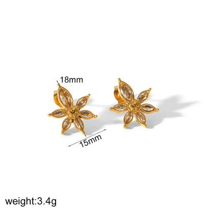 1 Pair IG Style Sweet Heart Shape Flower Butterfly Inlay 304 Stainless Steel Zircon 18K Gold Plated Ear Studs