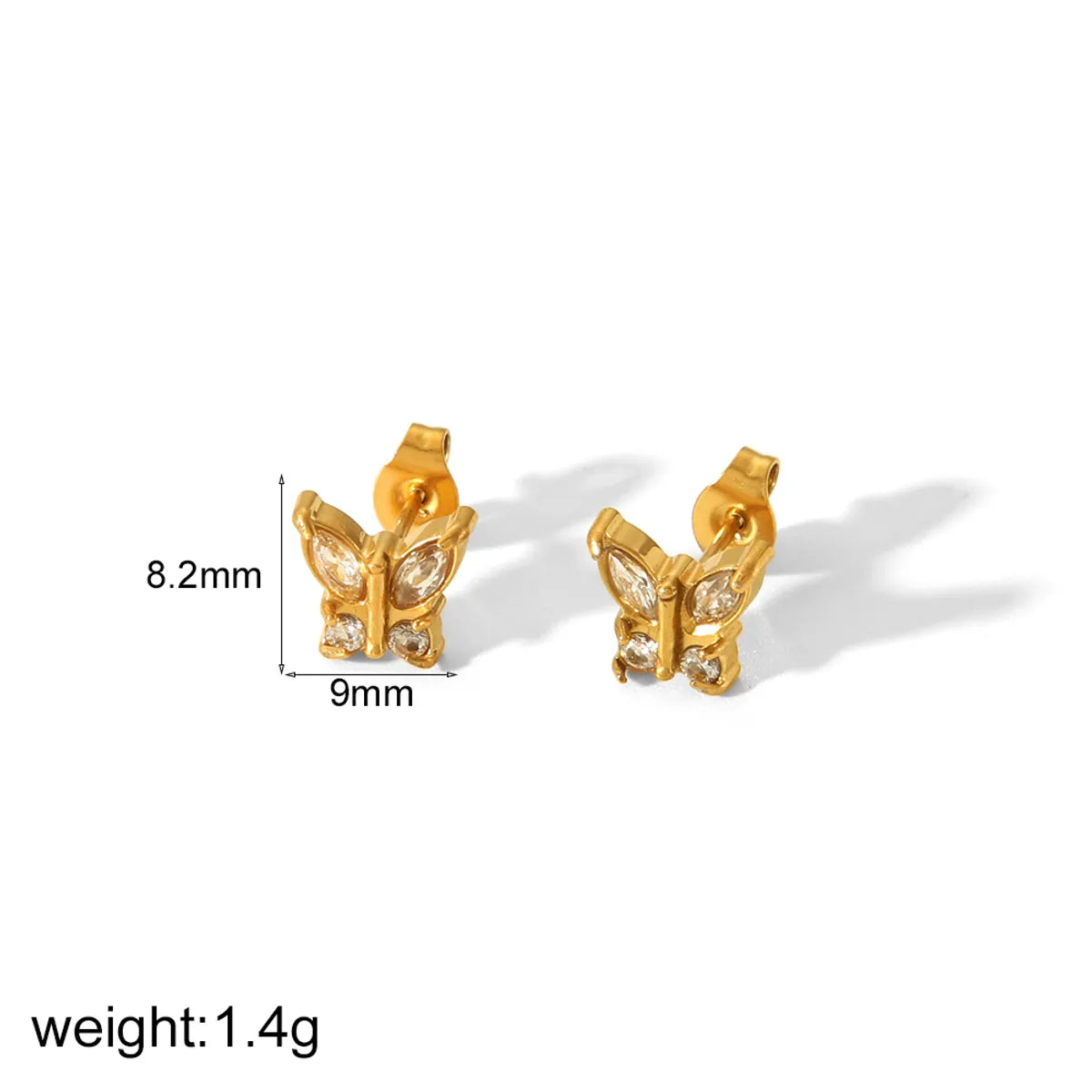 1 Pair IG Style Sweet Heart Shape Flower Butterfly Inlay 304 Stainless Steel Zircon 18K Gold Plated Ear Studs