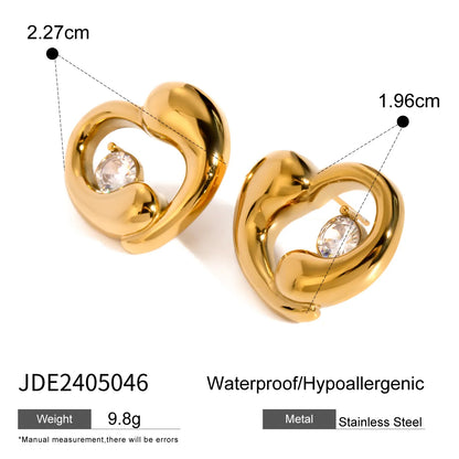 1 Pair IG Style Sweet Heart Shape Hollow Out Inlay 316 Stainless Steel  Zircon Ear Studs