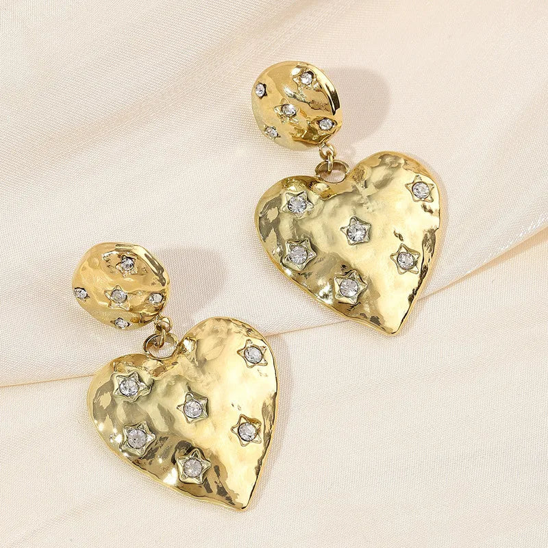 1 Pair IG Style Sweet Heart Shape Inlay 304 Stainless Steel Zircon Drop Earrings