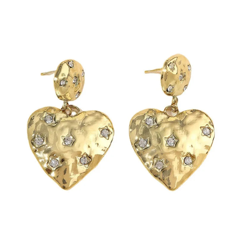 1 Pair IG Style Sweet Heart Shape Inlay 304 Stainless Steel Zircon Drop Earrings