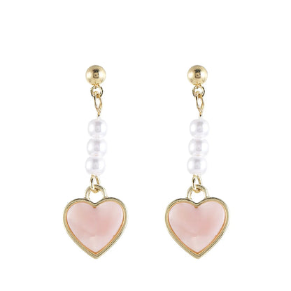 1 Pair Ig Style Sweet Heart Shape Pearl Alloy Drop Earrings