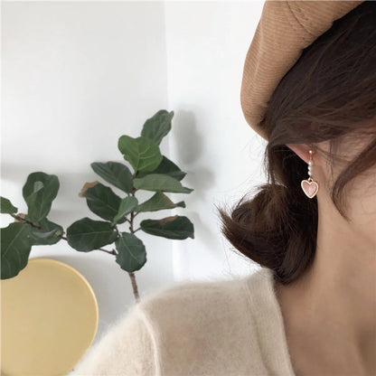 1 Pair Ig Style Sweet Heart Shape Pearl Alloy Drop Earrings