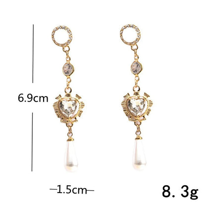 1 Pair Ig Style Sweet Heart Shape Plating Inlay Metal Artificial Pearls Zircon Drop Earrings